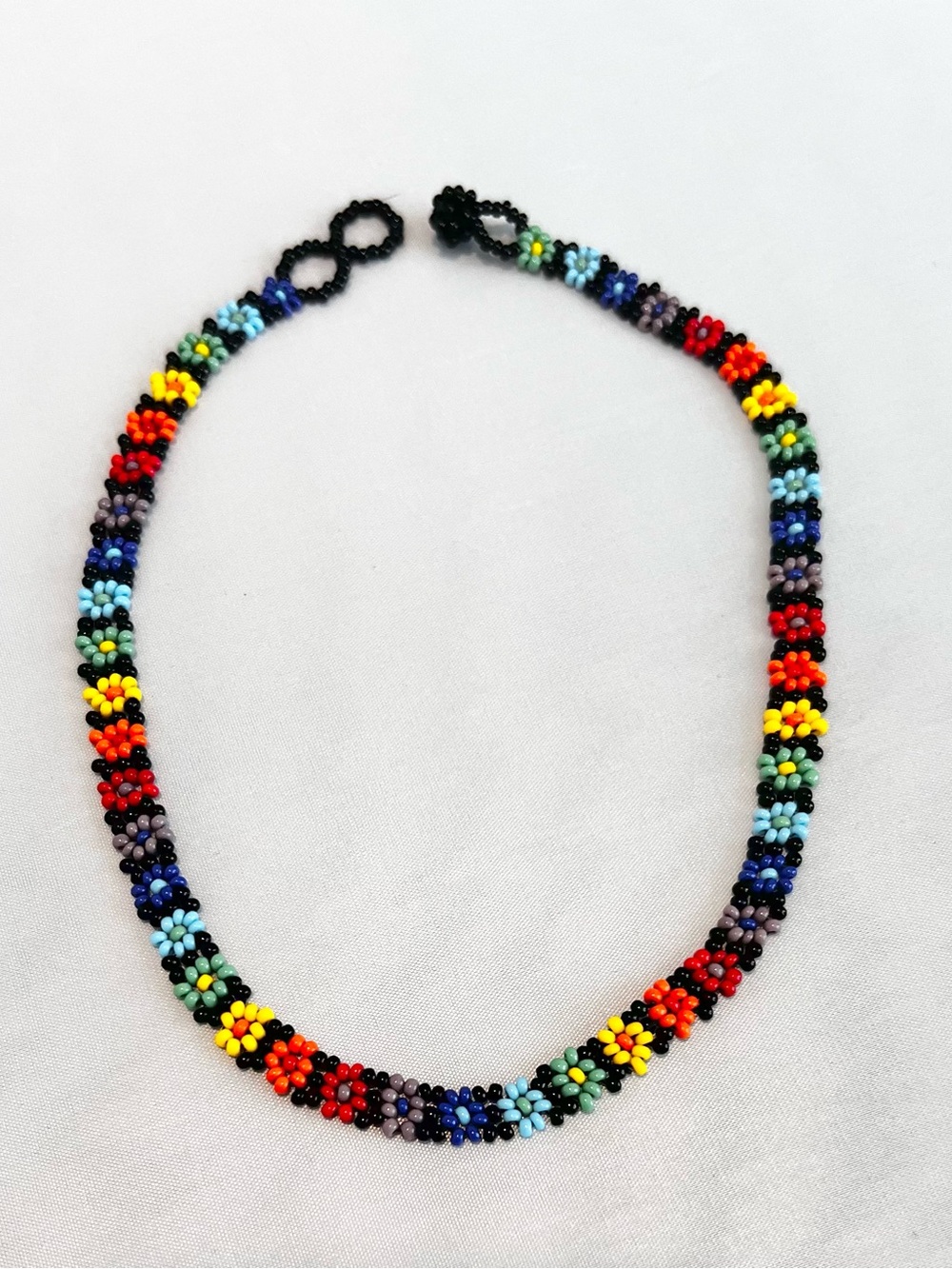 Beaded Flower Necklace, Colorful Seed Bead Choker, Handmade Jewelry